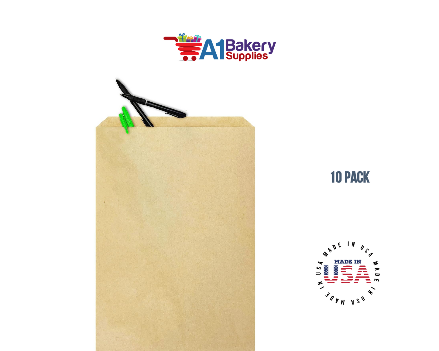 Kraft Brown Flat Paper Merchandise Bags 10 pack by A1 bakery supplies (16x24)