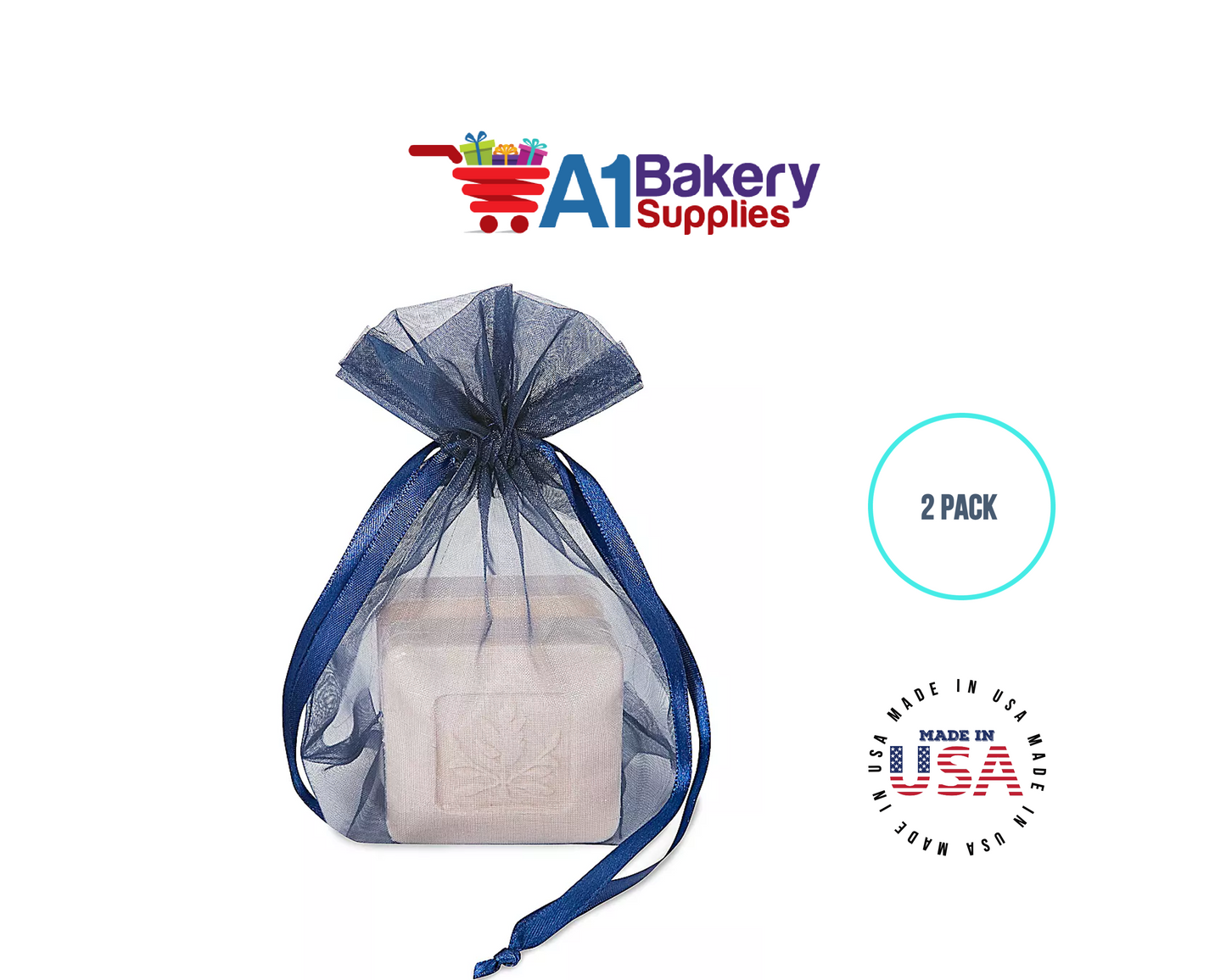 Navy Blue Organza Fabric Gift Bags – Pack of 2 with Size 22.5 x 25 inch by A1 Bakery Supplies