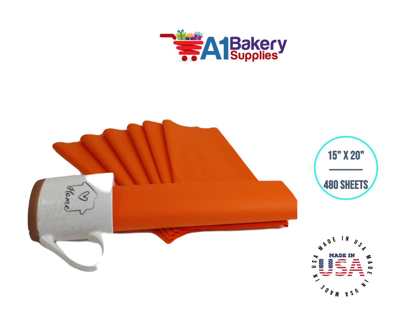 Orange Tissue Paper Squares, Bulk 480 Sheets, Premium Gift Wrap and Art Supplies for Birthdays, Holidays, or Presents by A1BakerySupplies, Large 15 Inch x 20 Inch