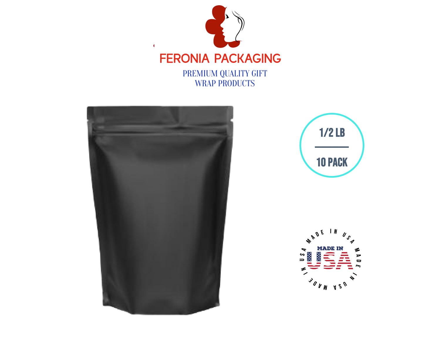 1/2 LB Black Poly-Lined Reclosable Tin Tie Bags Without Window - 10 Pack