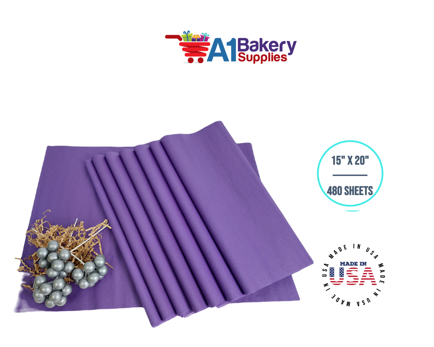 Purple Tissue Paper Squares, Bulk 480 Sheets, Premium Gift Wrap and Art Supplies for Birthdays, Holidays, or Presents by A1BakerySupplies, Large 15 Inch x 20 Inch