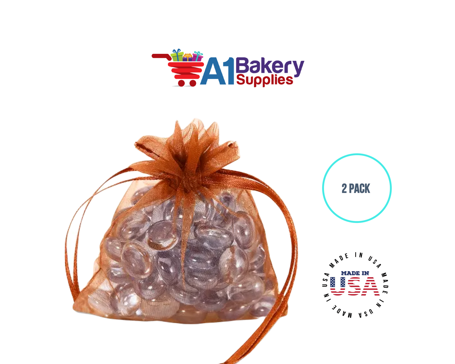 Copper Organza Fabric Gift Bags – Pack of 2 with Size 22.5 x 25 inch by A1 Bakery Supplies