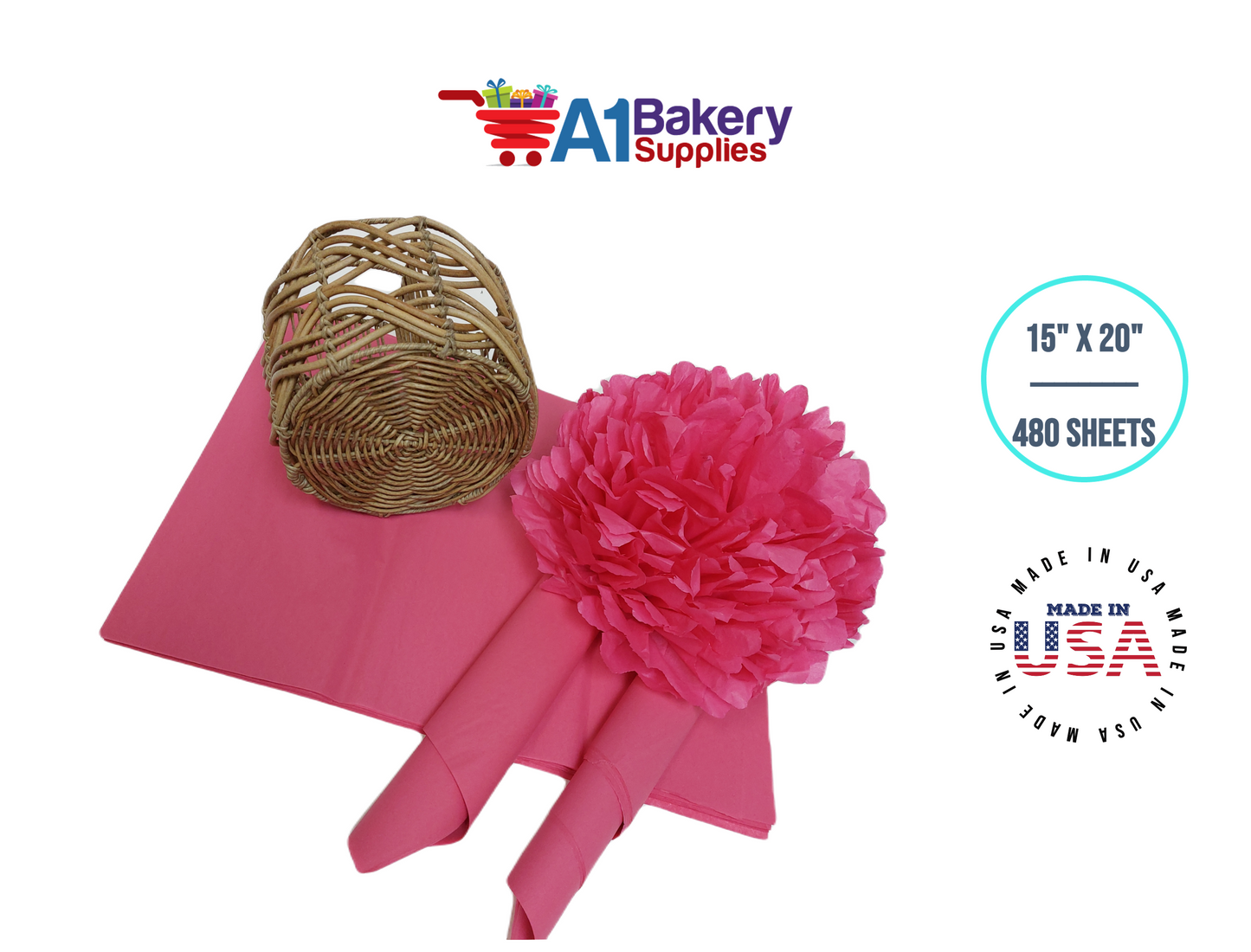 Azalea Pink Tissue Paper Squares, Bulk 480 Sheets, Premium Gift Wrap and Art Supplies for Birthdays, Holidays, or Presents by A1BakerySupplies, Large 15 Inch x 20 Inch