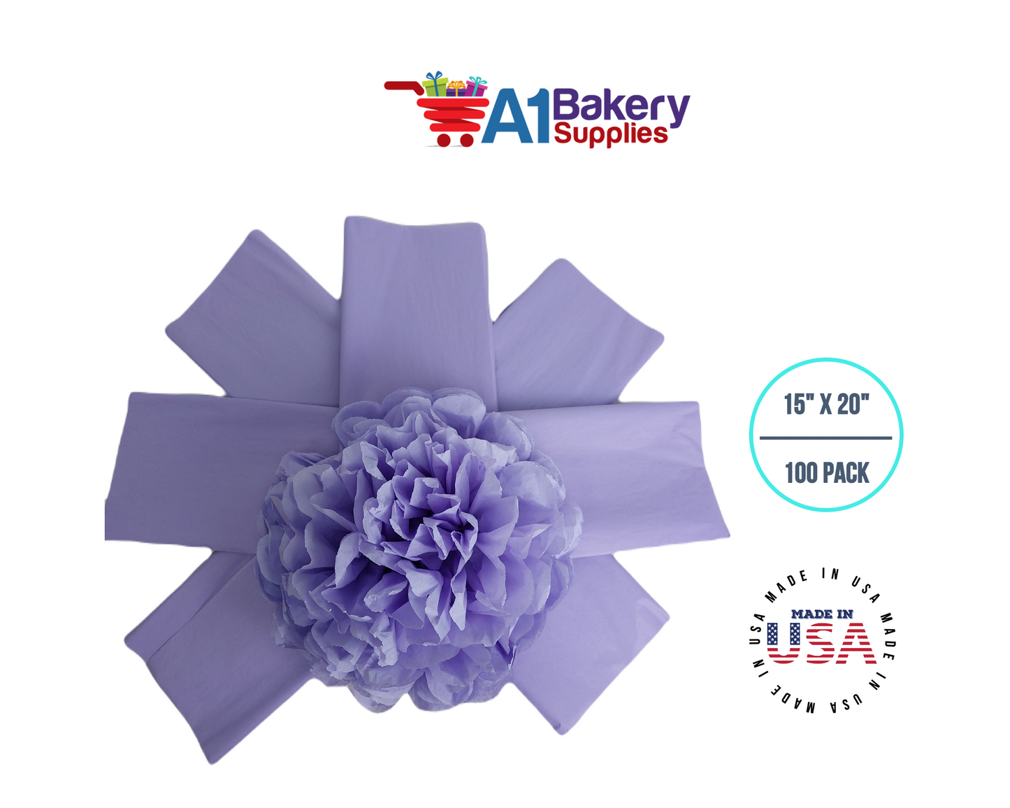 Soft Lavender Tissue Paper Squares Bulk 100 Sheets Premium Gift Wrap and Art Supplies for Birthdays Holidays or Presents by A1 Bakery Supplies Large 15 Inch x 20 Inch