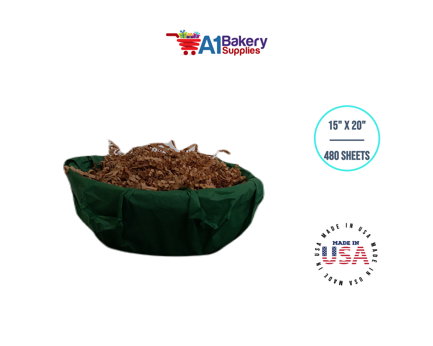 Forest Green Tissue Paper Squares, Bulk 480 Sheets, Premium Gift Wrap and Art Supplies for Birthdays, Holidays, or Presents by A1BakerySupplies, Large 15 Inch x 20 Inch