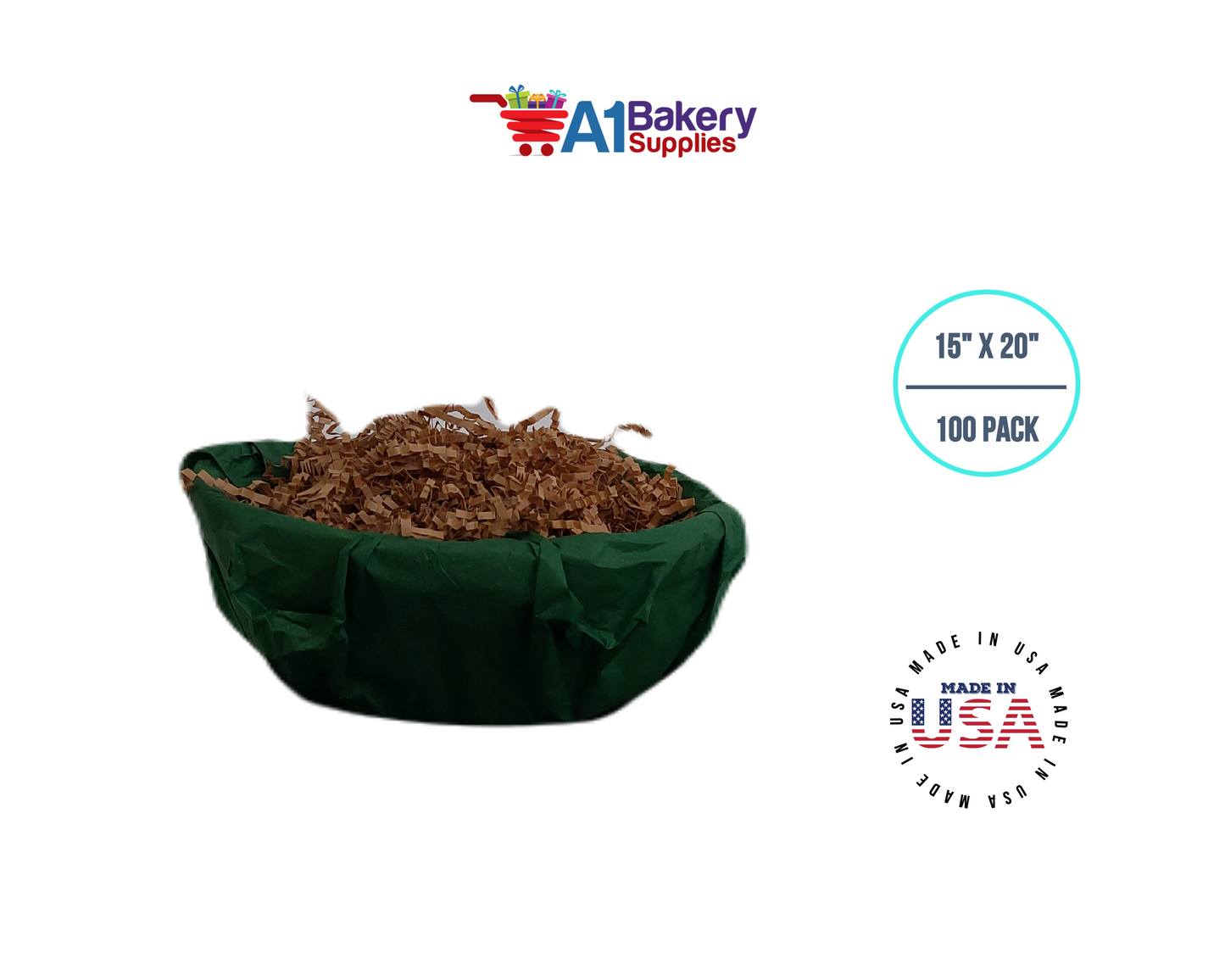 Forest Green Tissue Paper Squares, Bulk 100 Sheets, Premium Gift Wrap and Art Supplies for Birthdays, Holidays, or Presents by A1BakerySupplies, Large 15 Inch x 20 Inch