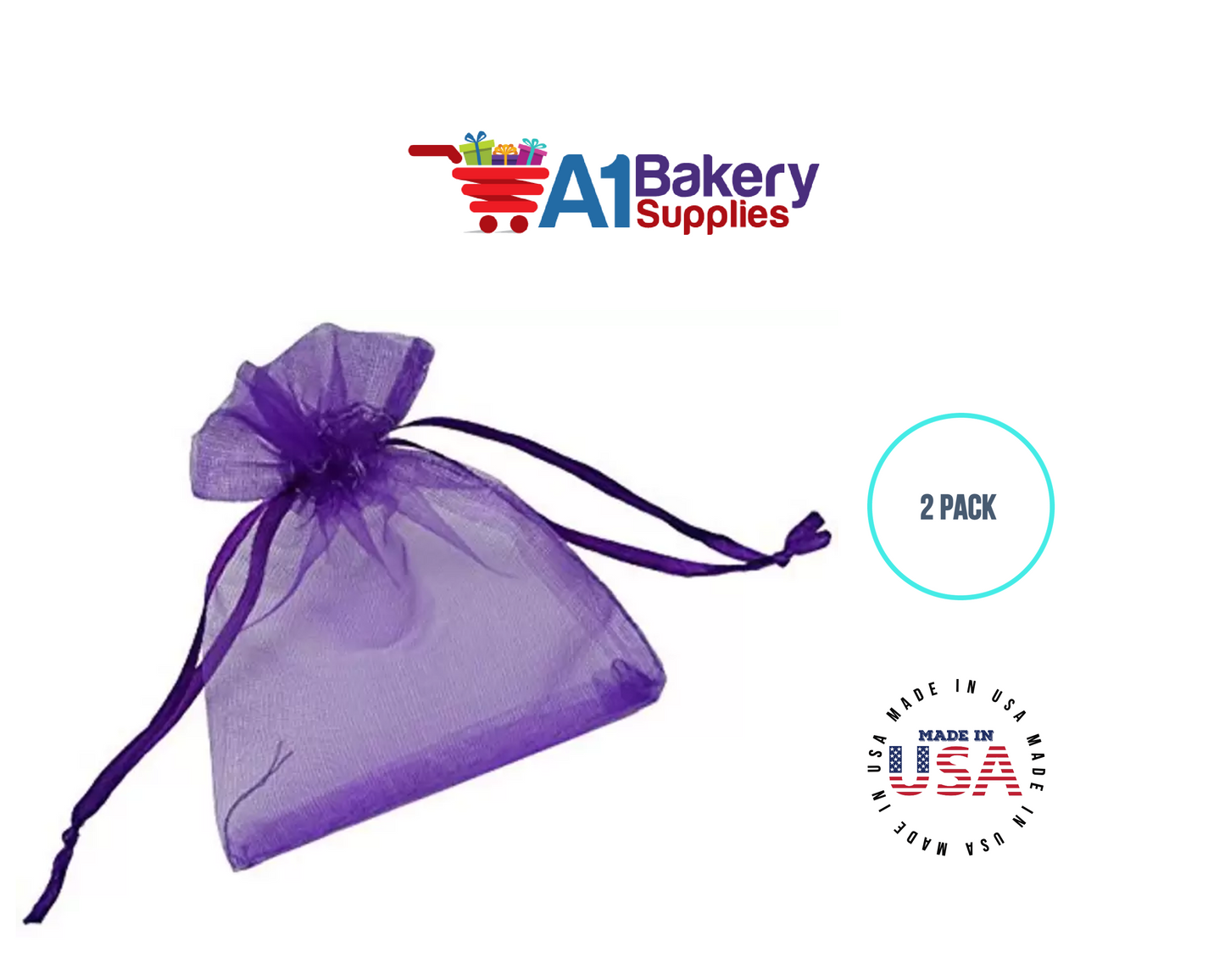 Purple Organza Fabric Gift Bags – Pack of 2 with Size 22.5 x 25 inch by A1 Bakery Supplies