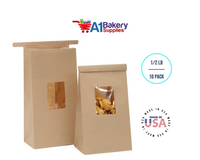 1/2 LB Kraft Poly-Lined Reclosable Tin Tie Bags Window - 10 Pack