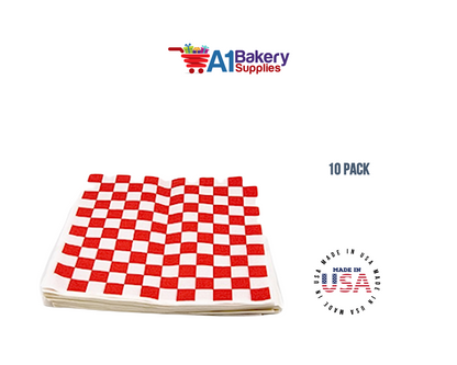 Deli Sandwich Wraps Basket Liners and Food Wrapping Liner Papers by A1 Bakery Supplies of 10 pack (Red Checked)