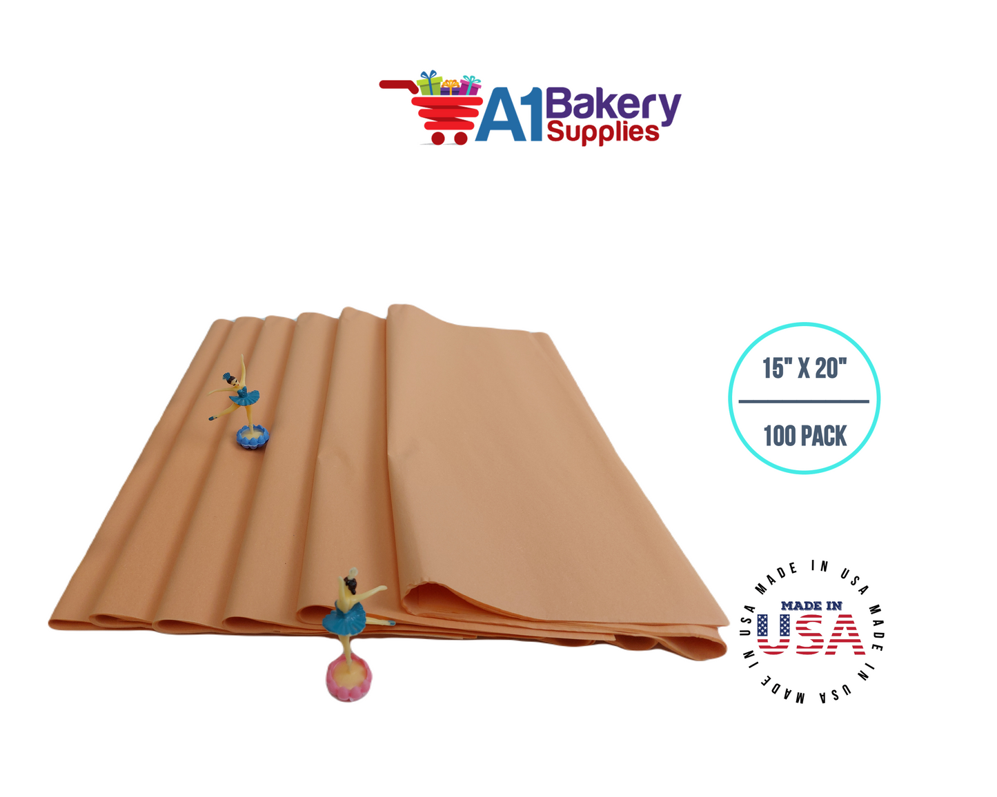 Peach Tissue Paper Squares Bulk 100 Sheets Premium Gift Wrap and Art Supplies for Birthdays Holidays or Presents by A1 Bakery Supplies Large 15 Inch x 20 Inch