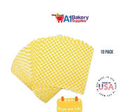 Deli Sandwich Wraps Basket Liners and Food Wrapping Liner Papers by A1 Bakery Supplies of 10 pack (Yellow Checked)