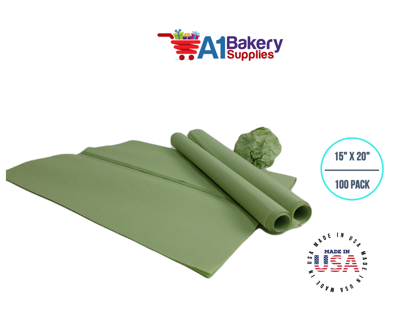 Sage  Tissue Paper Squares, Bulk 100 Sheets, Premium Gift Wrap and Art Supplies for Birthdays, Holidays, or Presents by A1BakerySupplies, Medium 15 Inch x 20 Inch