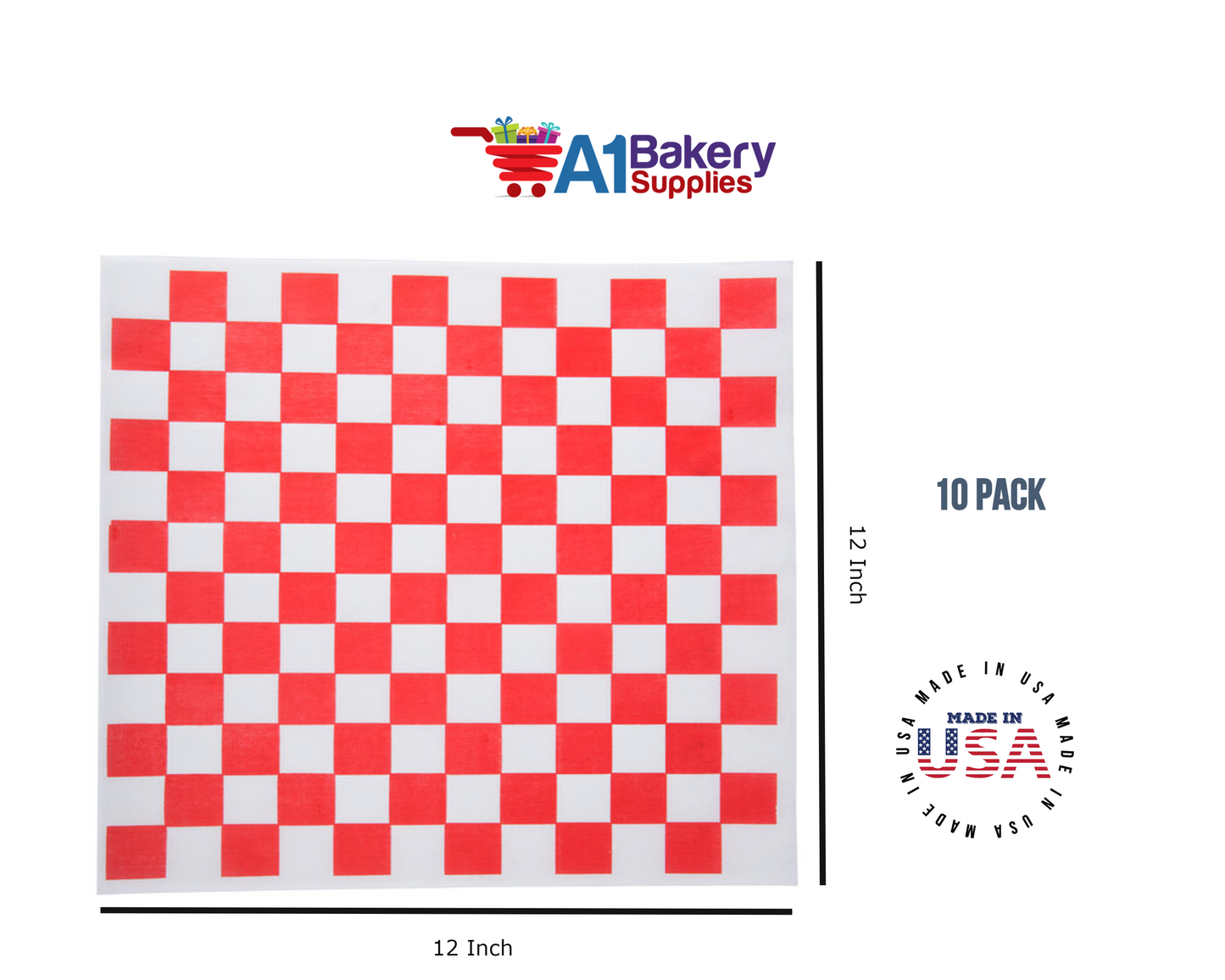 Deli Sandwich Wraps Basket Liners and Food Wrapping Liner Papers by A1 Bakery Supplies of 10 pack (Red Checked)