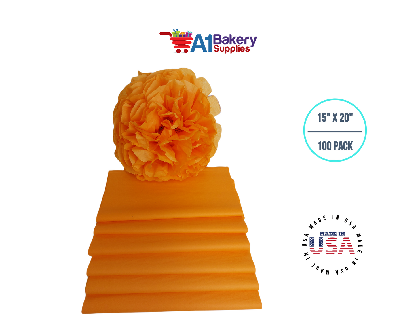 Tangerine Tissue Paper 15 Inch x 20 Inch - 100 Sheets