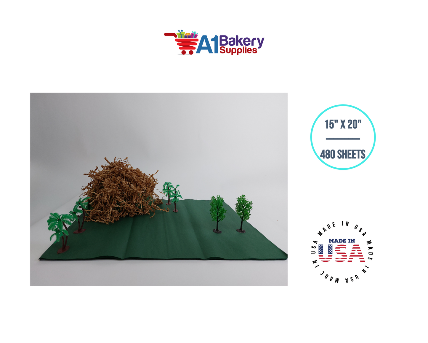 Forest Green Tissue Paper Squares, Bulk 480 Sheets, Premium Gift Wrap and Art Supplies for Birthdays, Holidays, or Presents by A1BakerySupplies, Large 15 Inch x 20 Inch