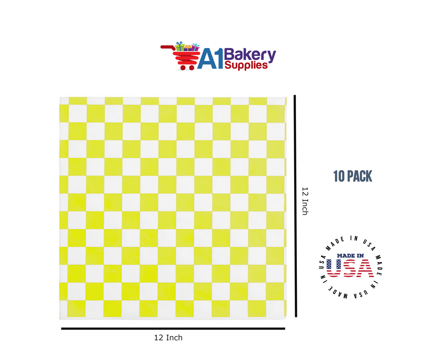 Deli Sandwich Wraps Basket Liners and Food Wrapping Liner Papers by A1 Bakery Supplies of 10 pack (Yellow Checked)