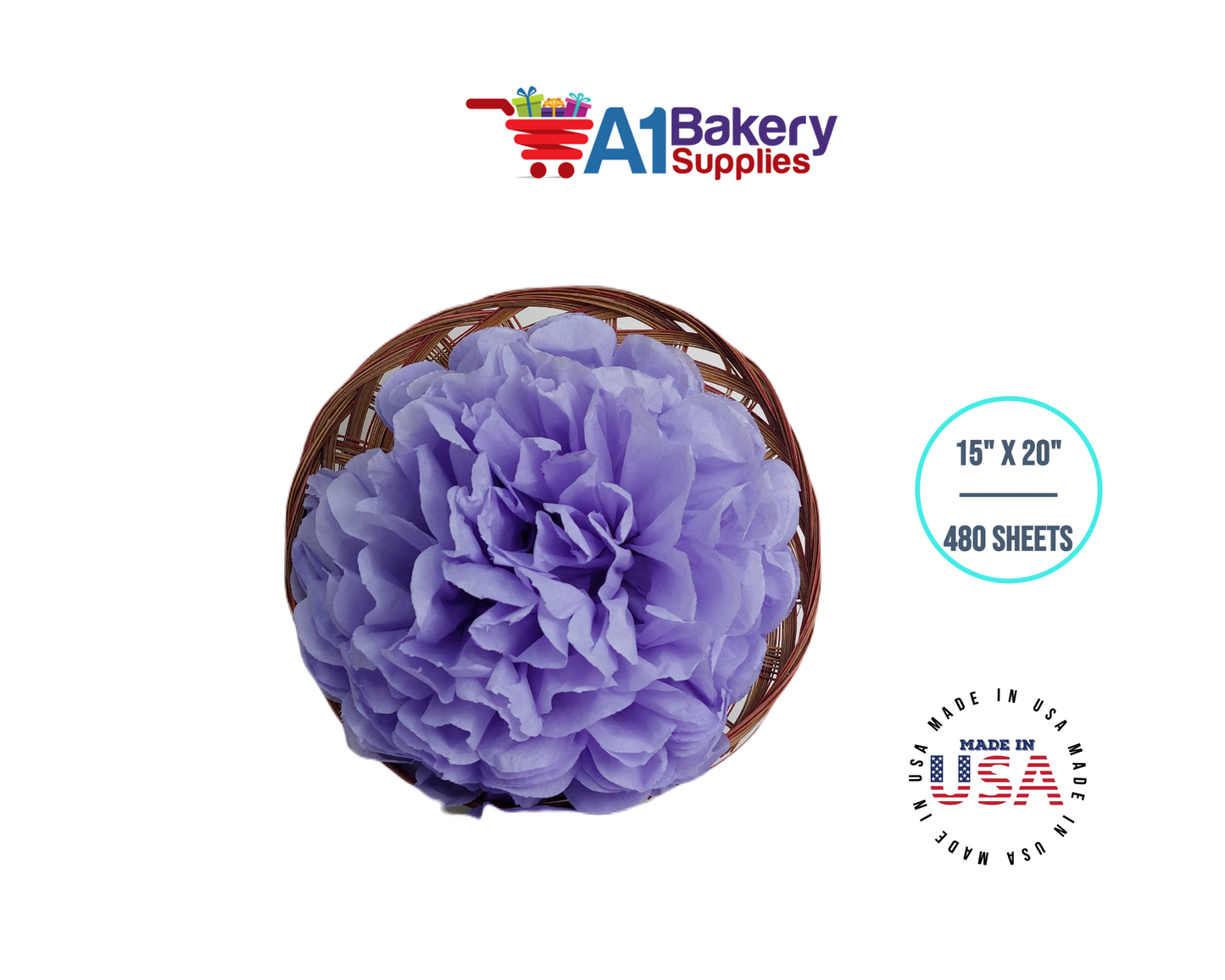 Soft Lavender Tissue Paper Squares, Bulk 480 Sheets, Premium Gift Wrap and Art Supplies for Birthdays, Holidays, or Presents by A1BakerySupplies, Large 15 Inch x 20 Inch