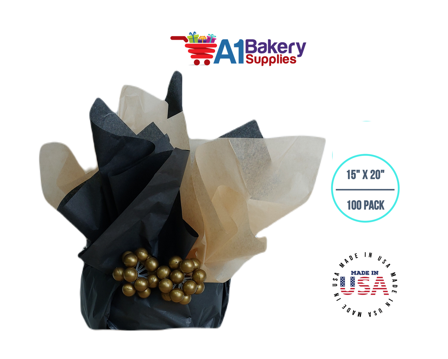 Solid Craft Tissue Paper Squares, Bulk100 Sheets, Premium Gift Wrap and Art Supplies for Birthdays, Holidays, or Presents by A1BakerySupplies, Medium 15 Inch x 20 Inch