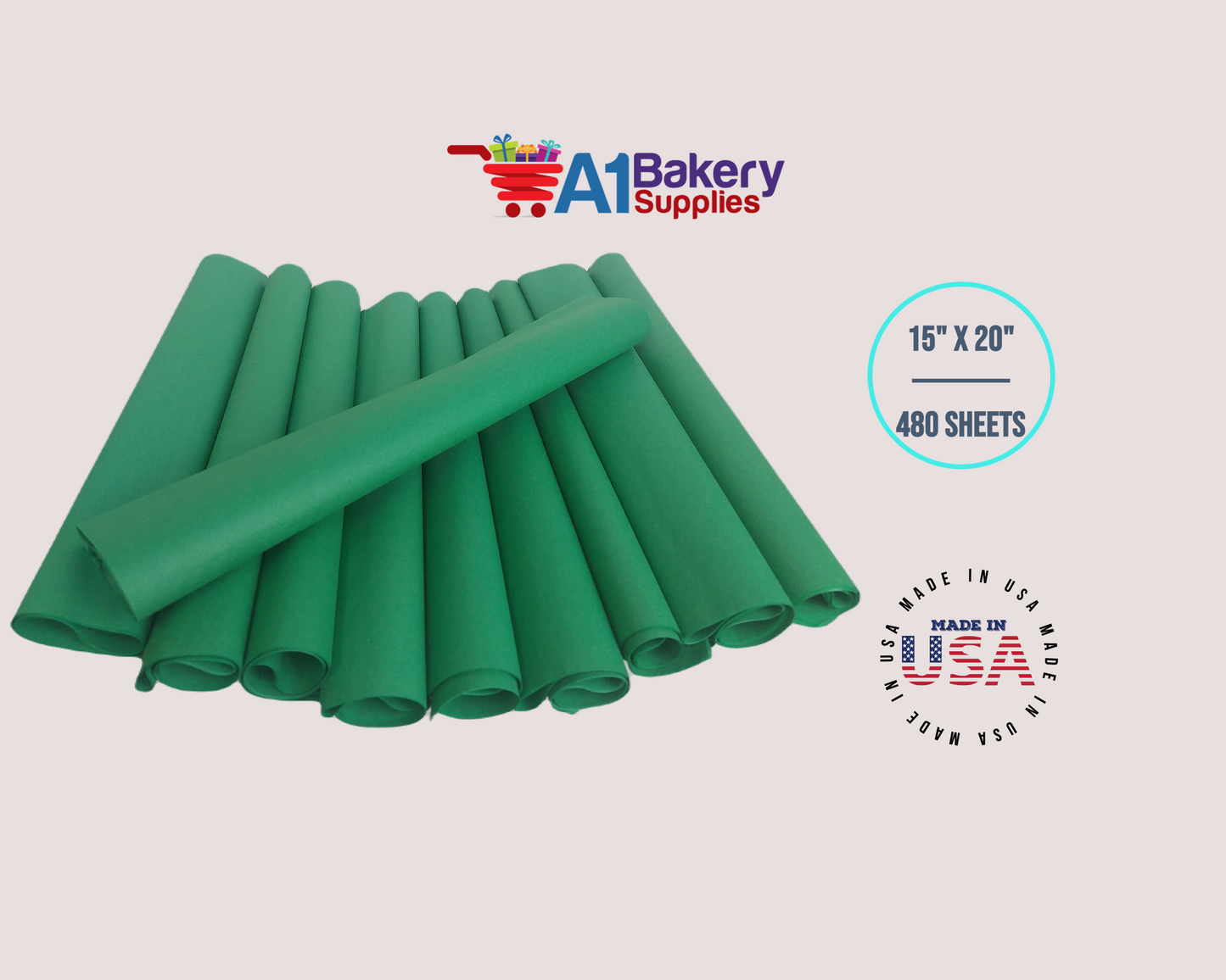 Festive Green Tissue Paper Squares, Bulk 480 Sheets, Premium Gift Wrap and Art Supplies for Birthdays, Holidays, or Presents by A1BakerySupplies, Large 15 Inch x 20 Inch