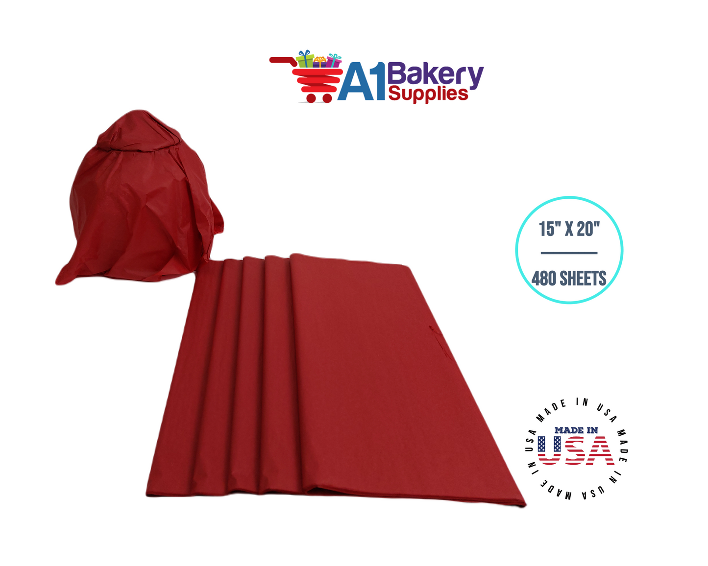 Scarlet Red Tissue Paper Squares, Bulk 480 Sheets, Premium Gift Wrap and Art Supplies for Birthdays, Holidays, or Presents by A1BakerySupplies, Large 15 Inch x 20 Inch
