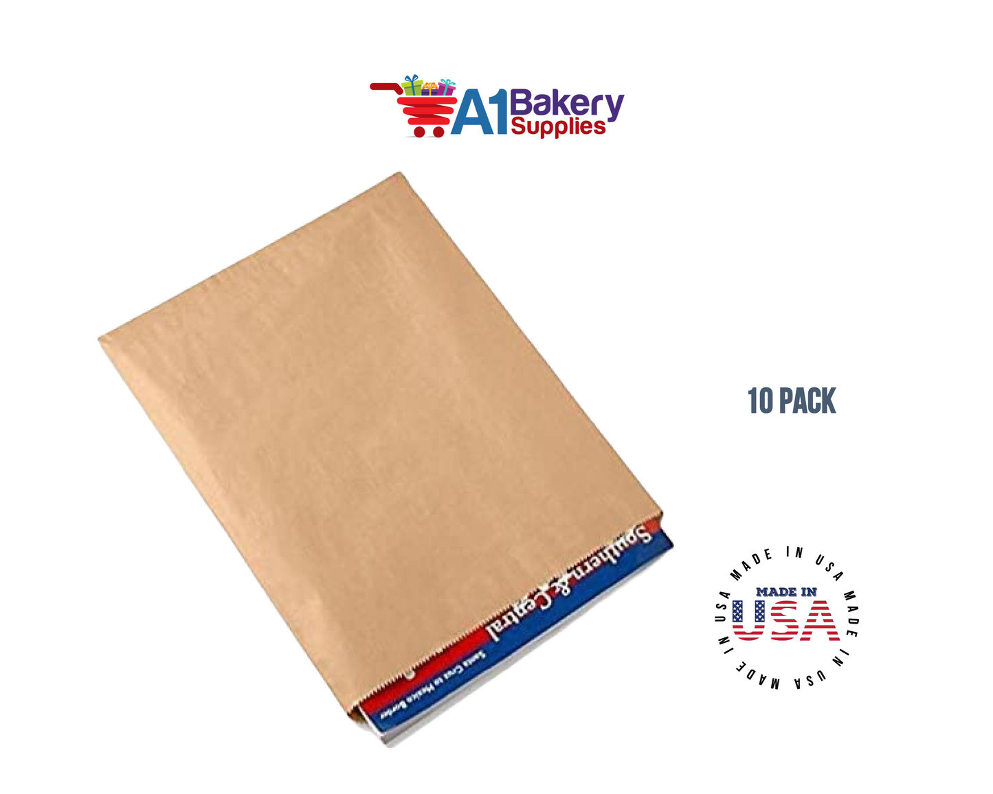Kraft Brown Flat Paper Merchandise Bags 10 pack by A1 Bakery Supplies (12x15)