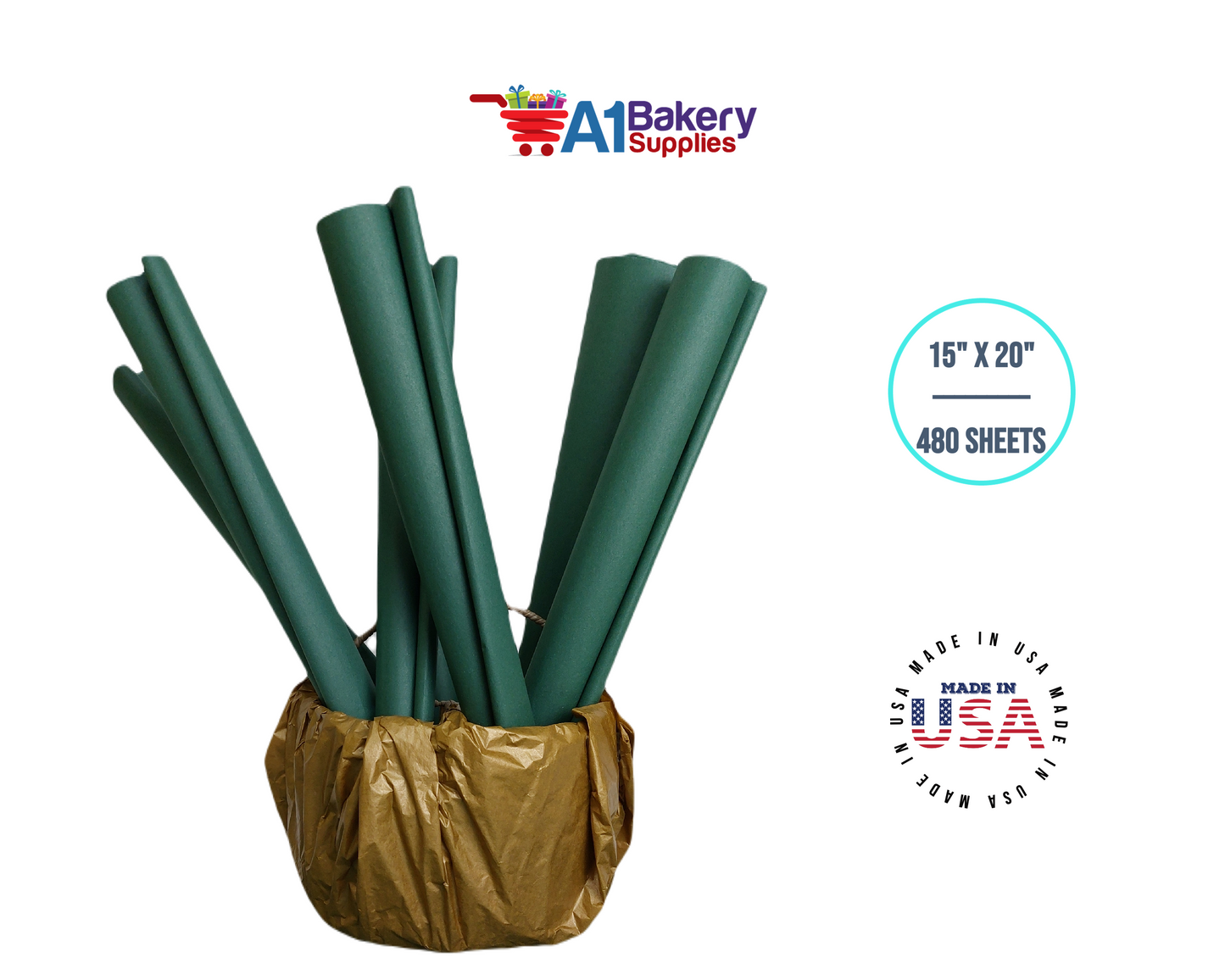 Forest Green Tissue Paper Squares, Bulk 480 Sheets, Premium Gift Wrap and Art Supplies for Birthdays, Holidays, or Presents by A1BakerySupplies, Large 15 Inch x 20 Inch