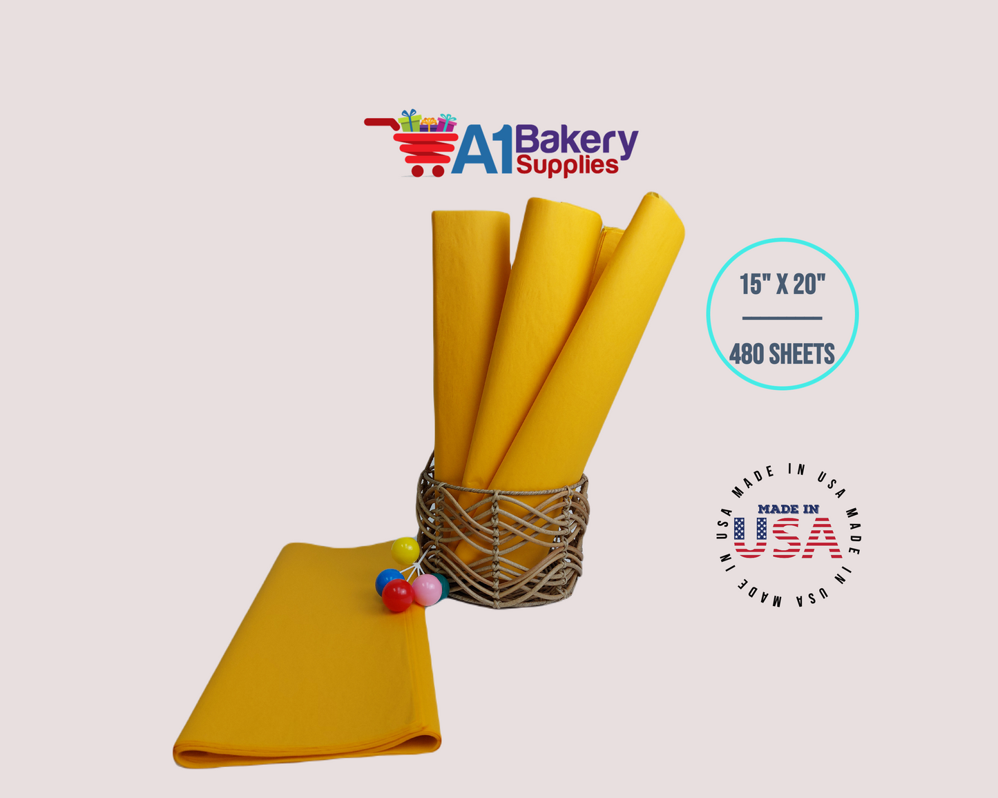 Goldenrod Tissue Paper Squares, Bulk 480 Sheets, Premium Gift Wrap and Art Supplies for Birthdays, Holidays, or Presents by A1BakerySupplies, Large 15 Inch x 20 Inch