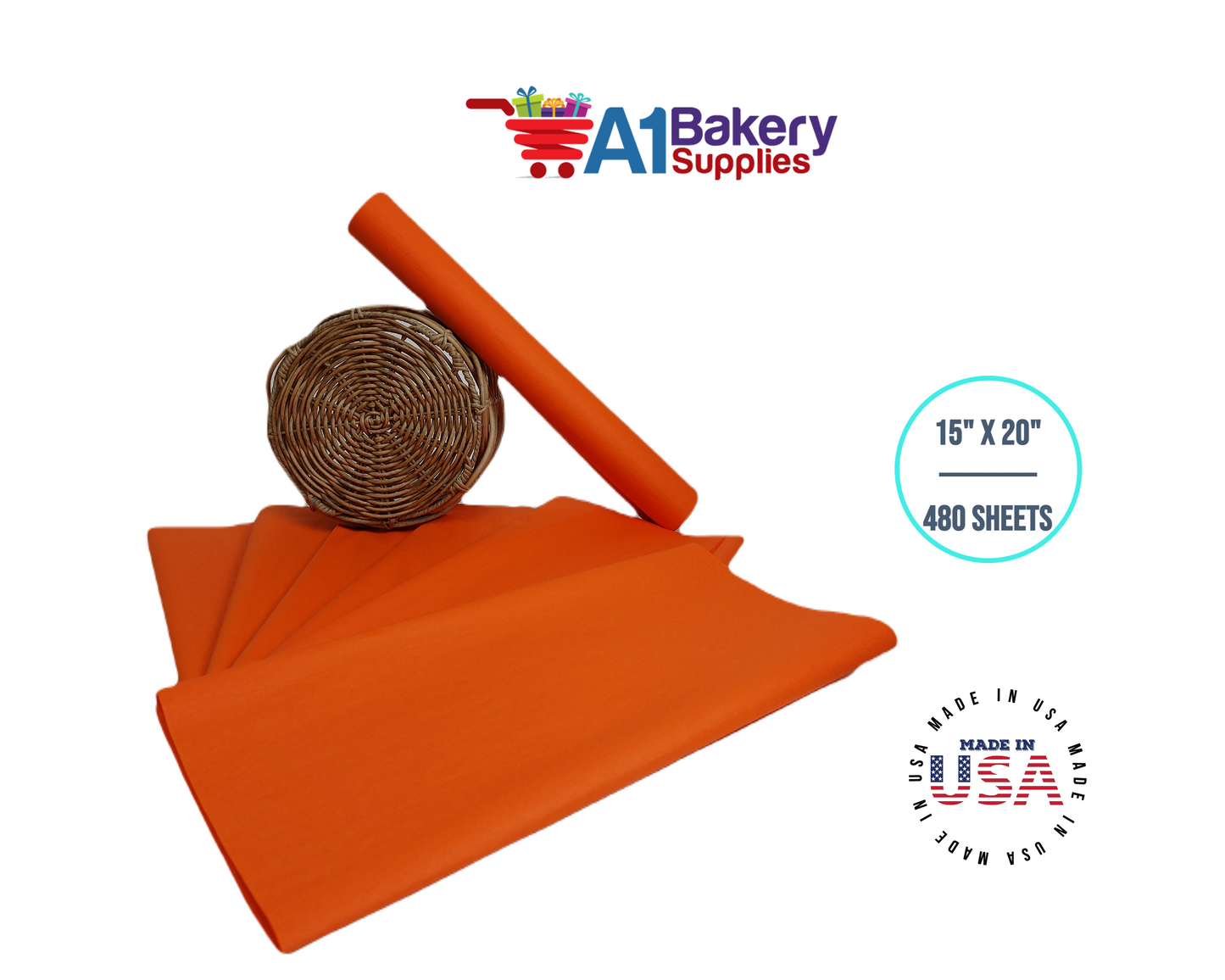 Orange Tissue Paper Squares, Bulk 480 Sheets, Premium Gift Wrap and Art Supplies for Birthdays, Holidays, or Presents by A1BakerySupplies, Large 15 Inch x 20 Inch