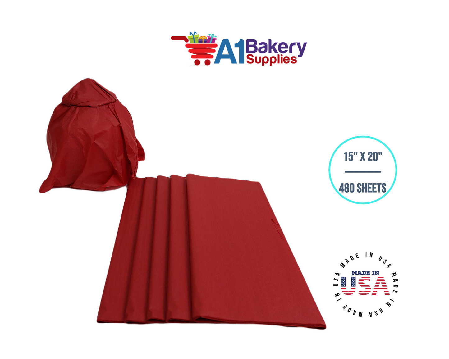 Scarlet Red Tissue Paper Squares, Bulk 480 Sheets, Premium Gift Wrap and Art Supplies for Birthdays, Holidays, or Presents by A1BakerySupplies, Large 15 Inch x 20 Inch