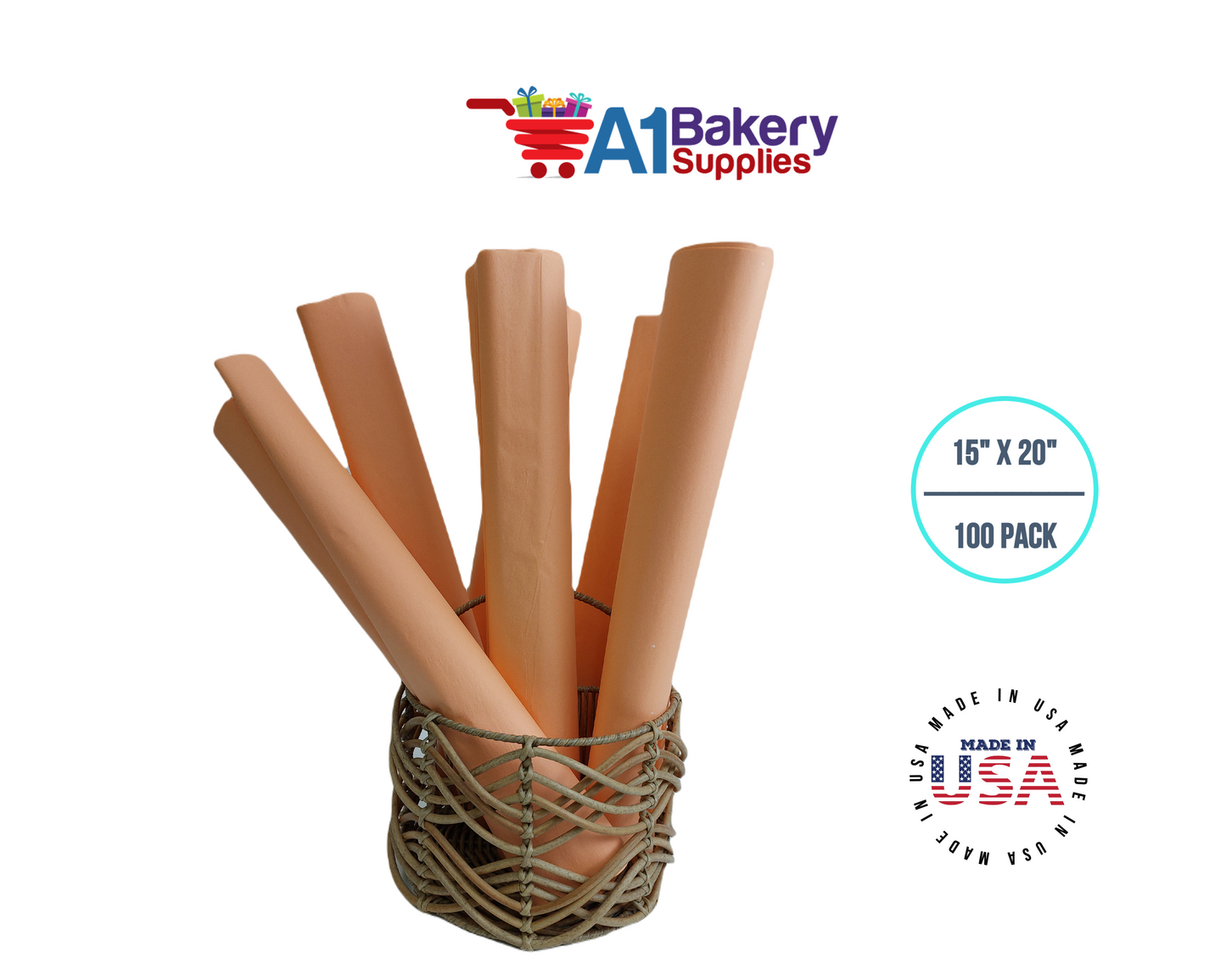 Peach Tissue Paper Squares Bulk 100 Sheets Premium Gift Wrap and Art Supplies for Birthdays Holidays or Presents by A1 Bakery Supplies Large 15 Inch x 20 Inch