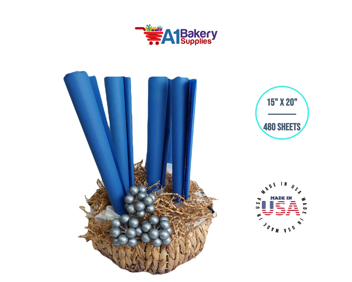 Dark Blue High Quality Gift Wrap Color Tissue Paper - Premium Quality Paper Made in USA 15 Inch x 20 Inch- 480 Sheets per Pack