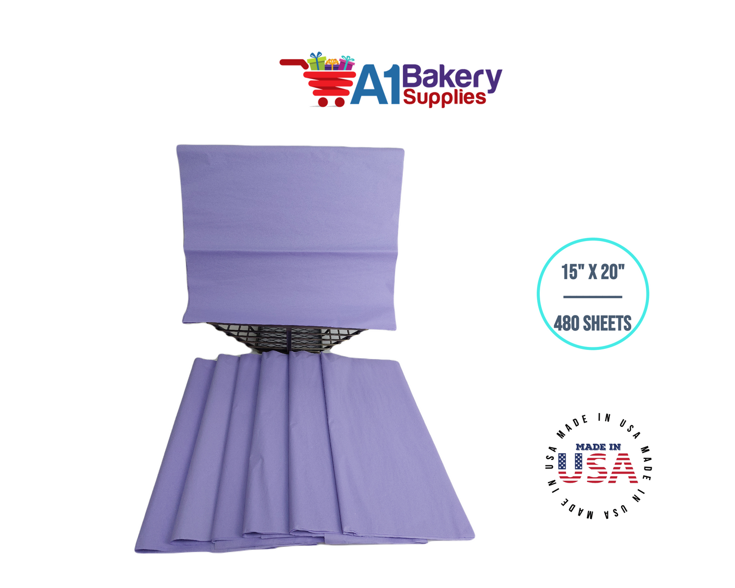 Soft Lavender Tissue Paper Squares, Bulk 480 Sheets, Premium Gift Wrap and Art Supplies for Birthdays, Holidays, or Presents by A1BakerySupplies, Large 15 Inch x 20 Inch