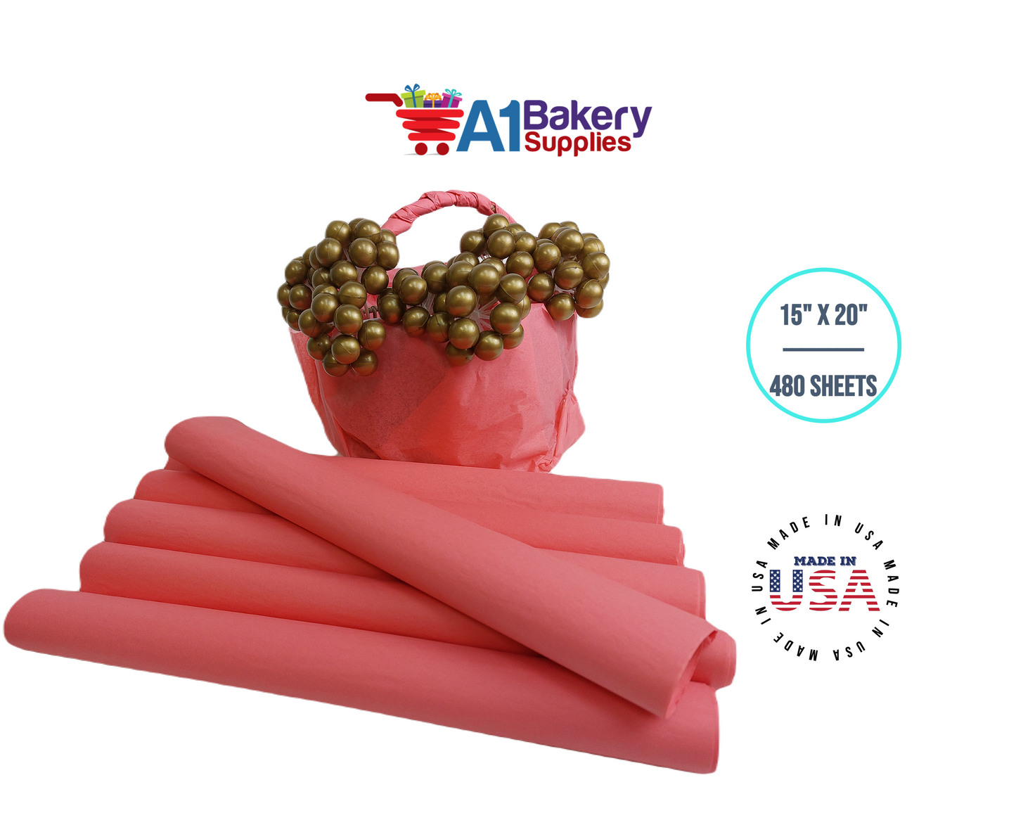 Coral Pink Color Gift Wrap Tissue Paper 15 Inch x 20 Inch - 480 Sheets Pack