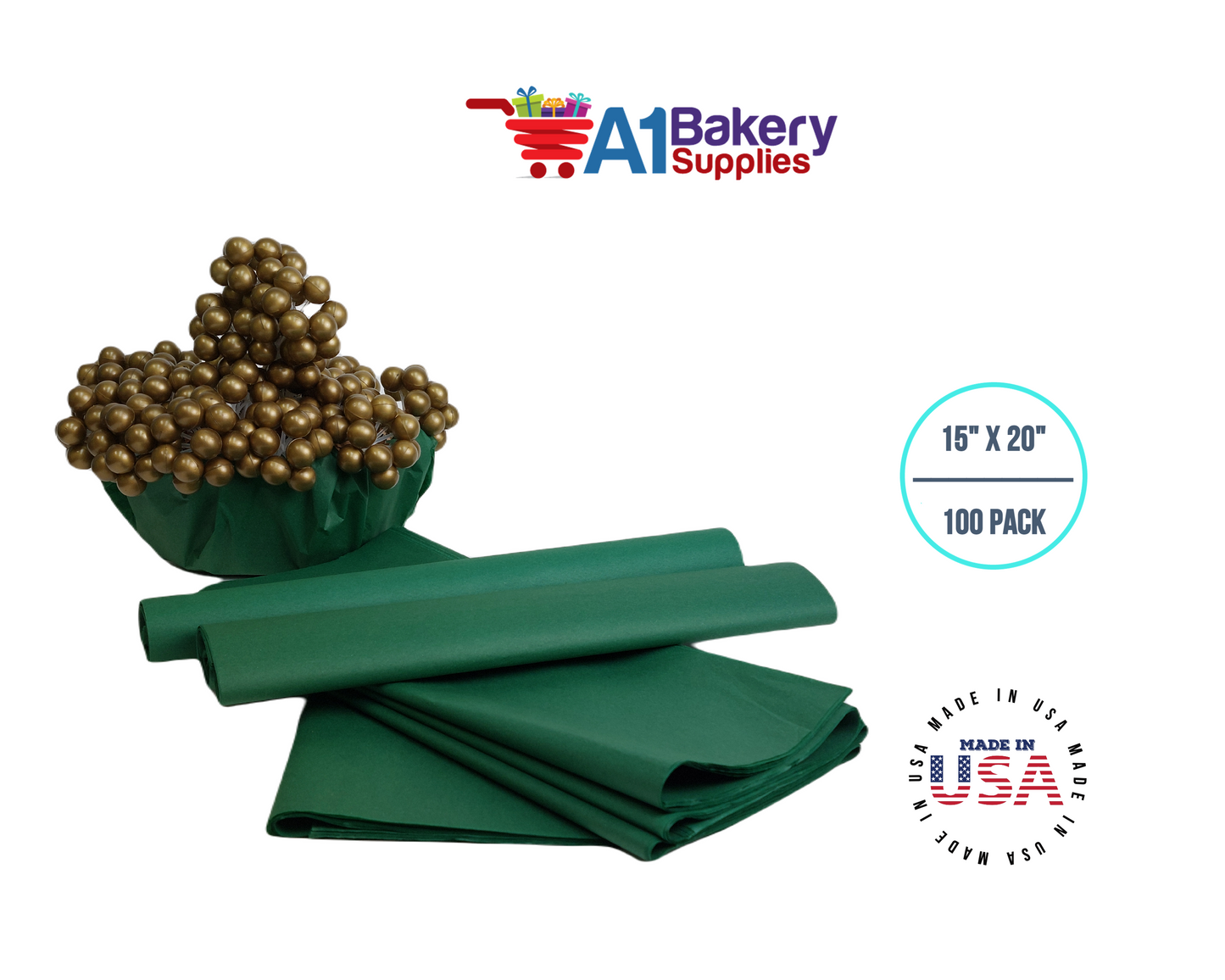 Holiday Green Tissue Paper Squares, Bulk 100 Sheets, Premium Gift Wrap and Art Supplies for Birthdays, Holidays, or Presents by A1BakerySupplies, Large 15 Inch x 20 Inch