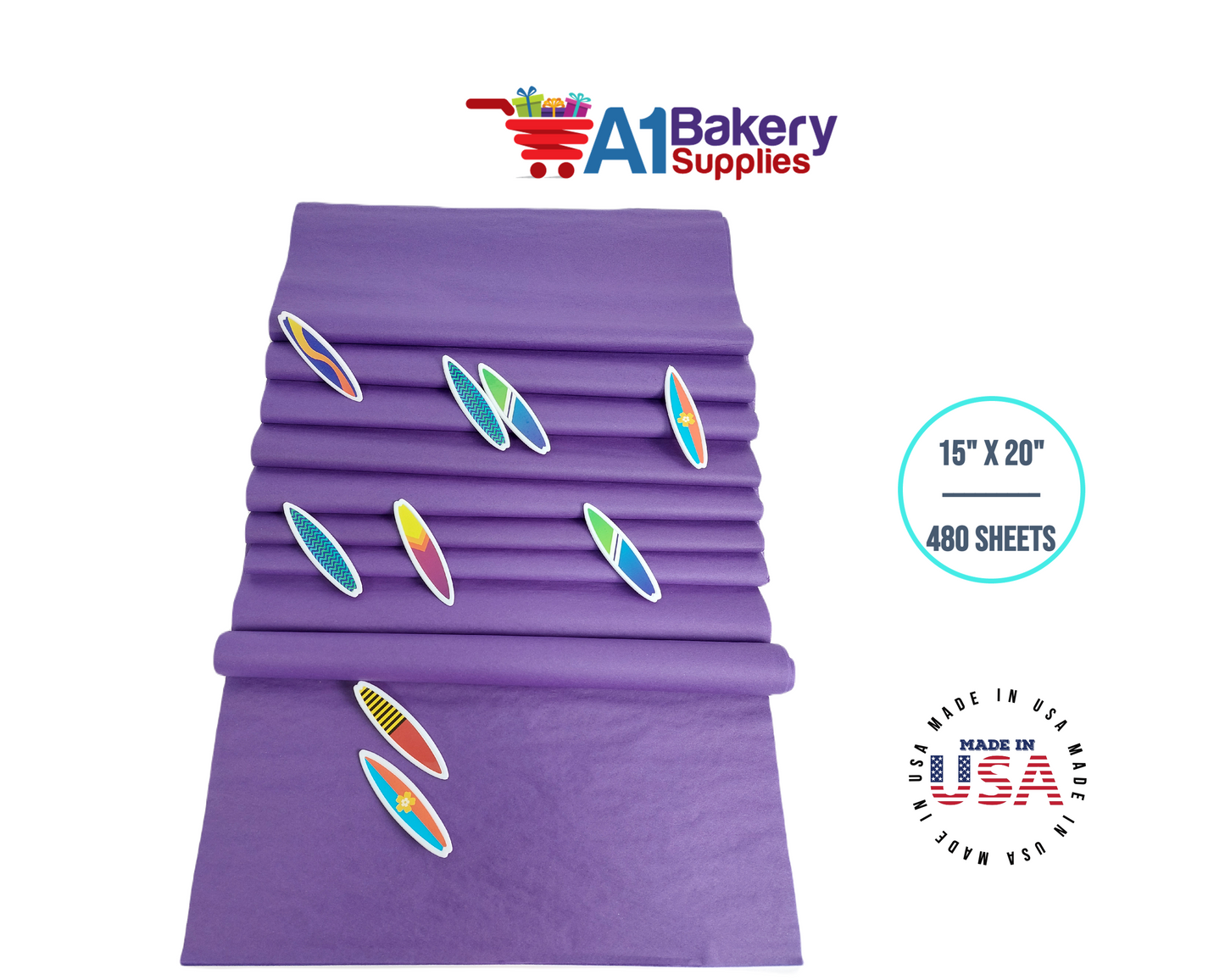 Purple Tissue Paper Squares, Bulk 480 Sheets, Premium Gift Wrap and Art Supplies for Birthdays, Holidays, or Presents by A1BakerySupplies, Large 15 Inch x 20 Inch