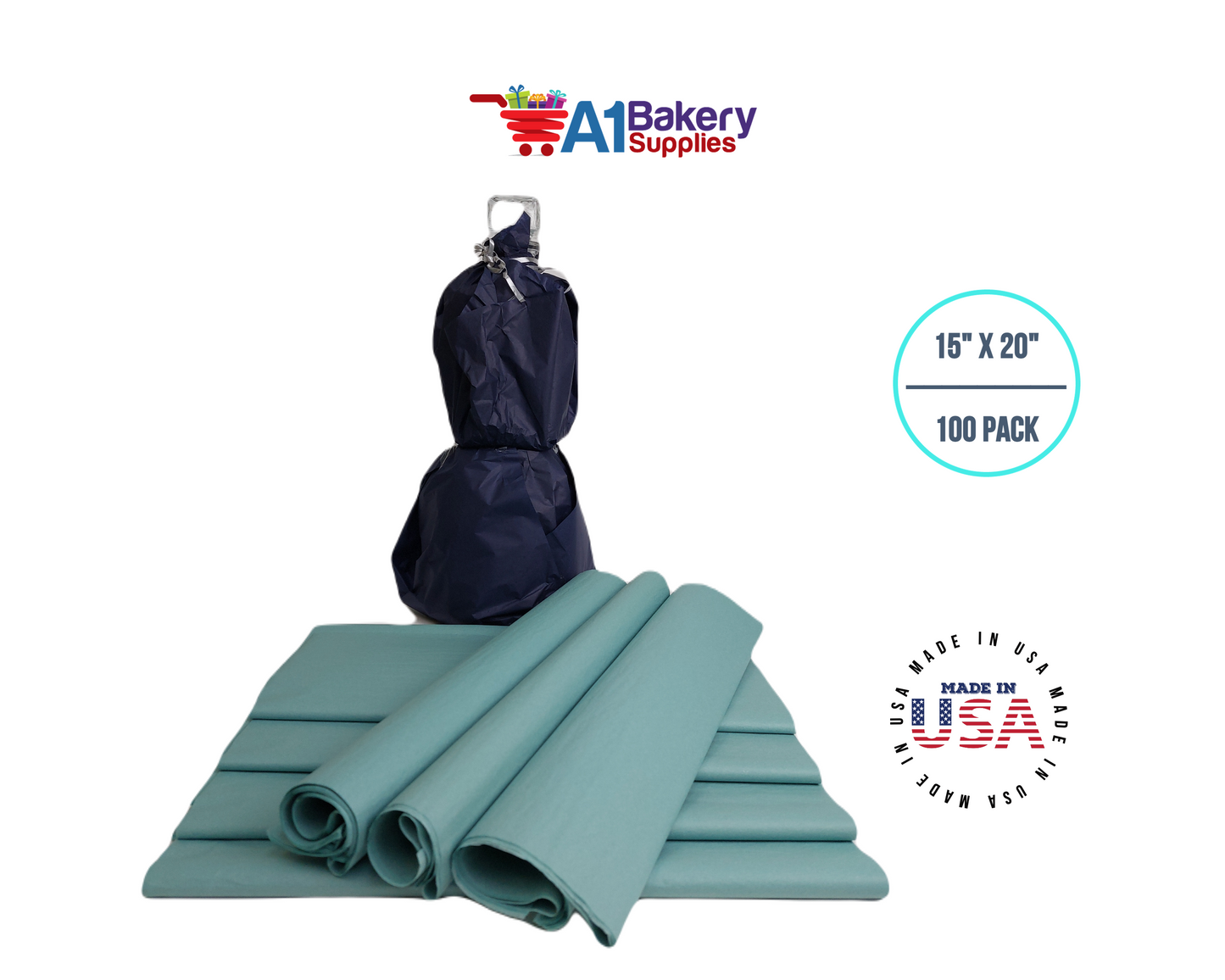 Blue Haze Tissue Paper Squares, Bulk 100 Sheets, Premium Gift Wrap and Art Supplies for Birthdays, Holidays, or Presents by A1BakerySupplies, Large 15 Inch x 20 Inch