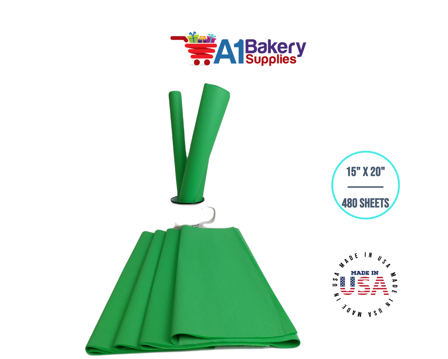 Groovy Green  Tissue Paper Squares, Bulk 480 Sheets, Premium Gift Wrap and Art Supplies for Birthdays, Holidays, or Presents by A1BakerySupplies, Large 15 Inch x 20 Inch