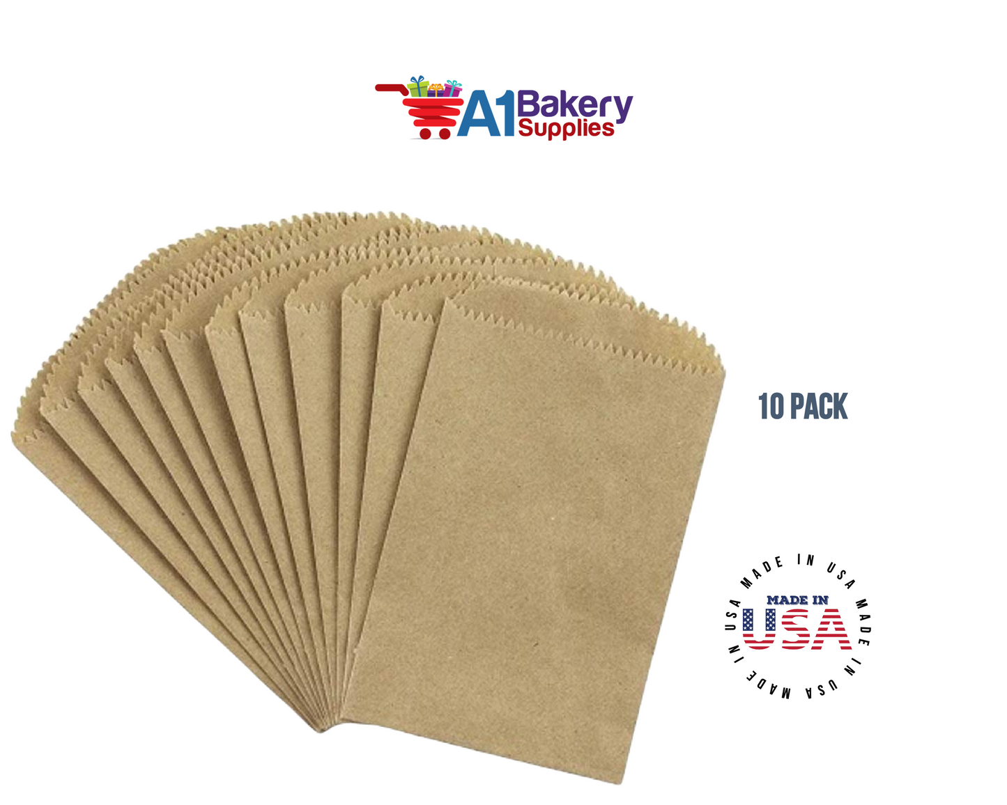 Kraft Brown Flat Paper Merchandise Bags 10 pack by A1 Bakery supplies (4x6)