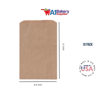 Kraft Brown Flat Paper Merchandise Bags 10 pack by A1 bakery supplies (8.5x11)