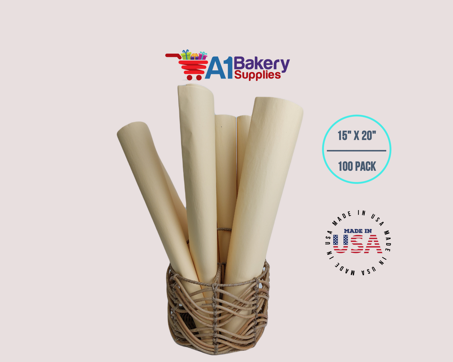 French Vanilla  Tissue Paper Squares, Bulk 100 Sheets, Premium Gift Wrap and Art Supplies for Birthdays, Holidays, or Presents by A1BakerySupplies, Large 15 Inch x 20 Inch