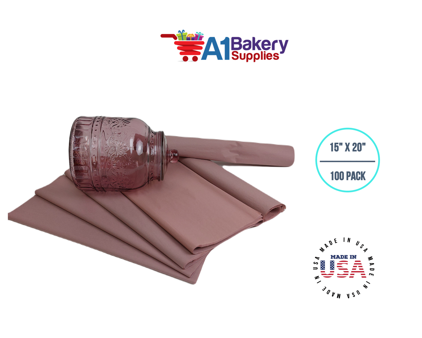 Rose gold Tissue Paper Squares, Bulk 100 Sheets, Premium Gift Wrap and Art Supplies for Birthdays, Holidays, or Presents by A1BakerySupplies, Large 15 Inch x 20 Inch