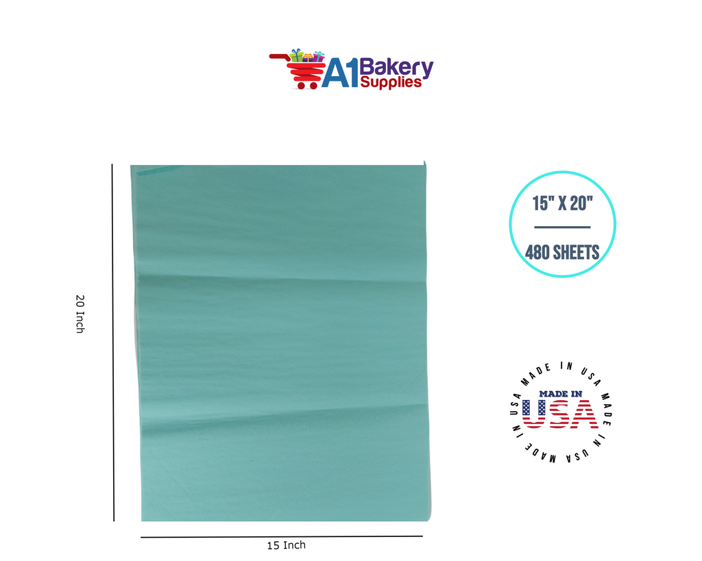 Caribbean Teal Color Tissue Paper, 15x20, Bulk 480 Sheet Pack