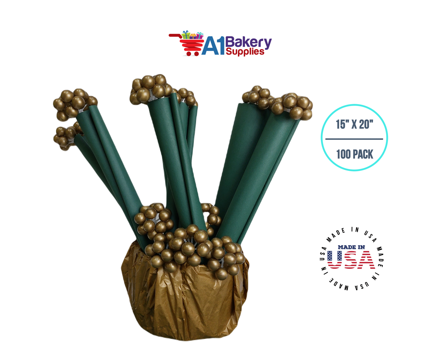 Forest Green Tissue Paper Squares, Bulk 100 Sheets, Premium Gift Wrap and Art Supplies for Birthdays, Holidays, or Presents by A1BakerySupplies, Large 15 Inch x 20 Inch