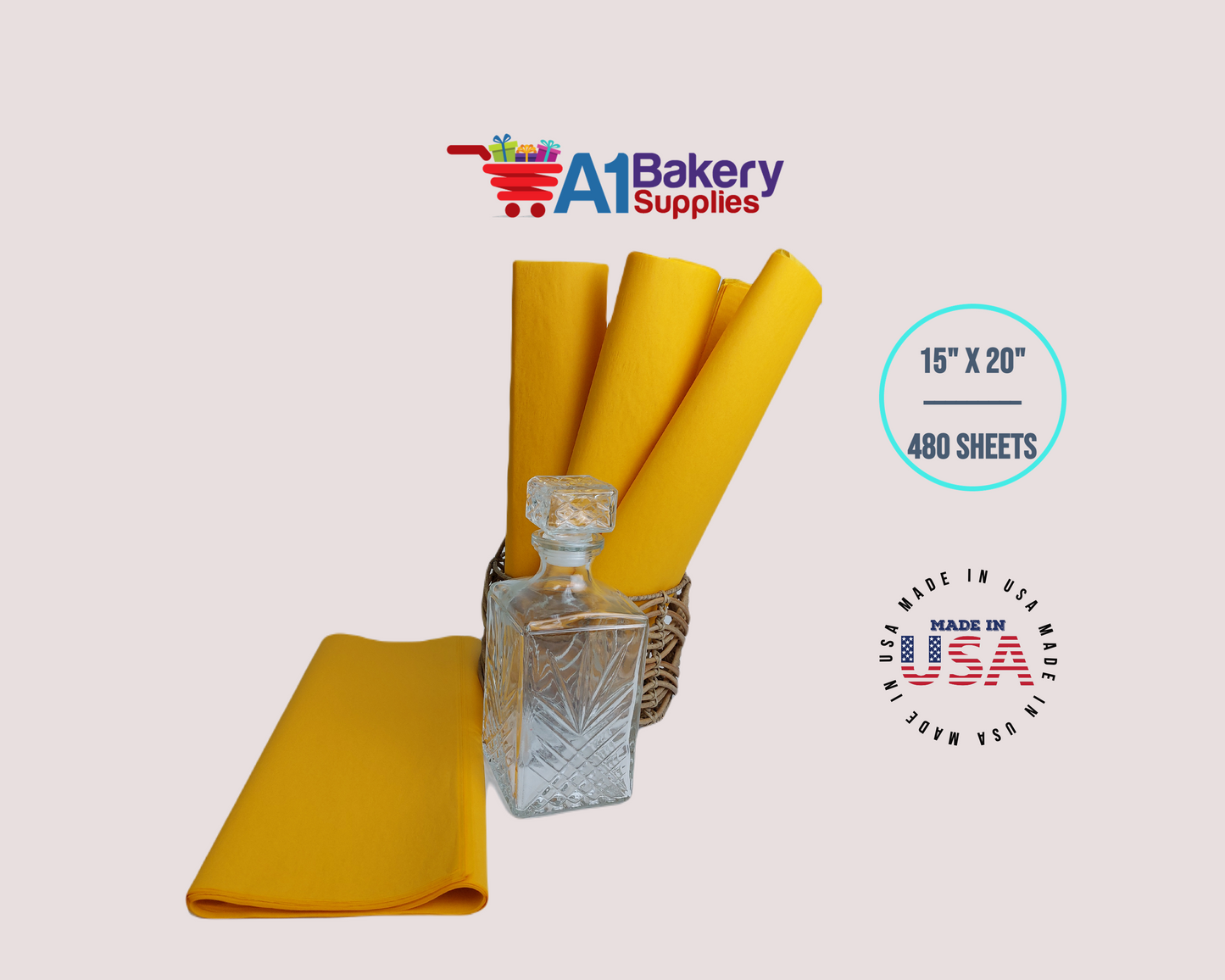 Goldenrod Tissue Paper Squares, Bulk 480 Sheets, Premium Gift Wrap and Art Supplies for Birthdays, Holidays, or Presents by A1BakerySupplies, Large 15 Inch x 20 Inch