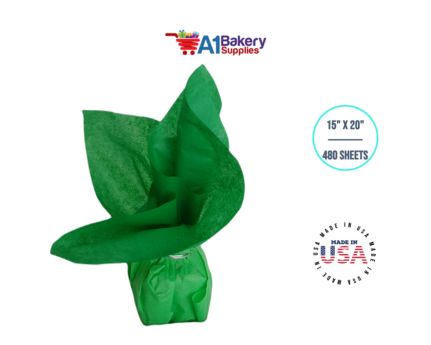 Kelly Green Tissue Paper Squares, Bulk 480 Sheets, Premium Gift Wrap and Art Supplies for Birthdays, Holidays, or Presents by A1BakerySupplies, Large 15 Inch x 20 Inch