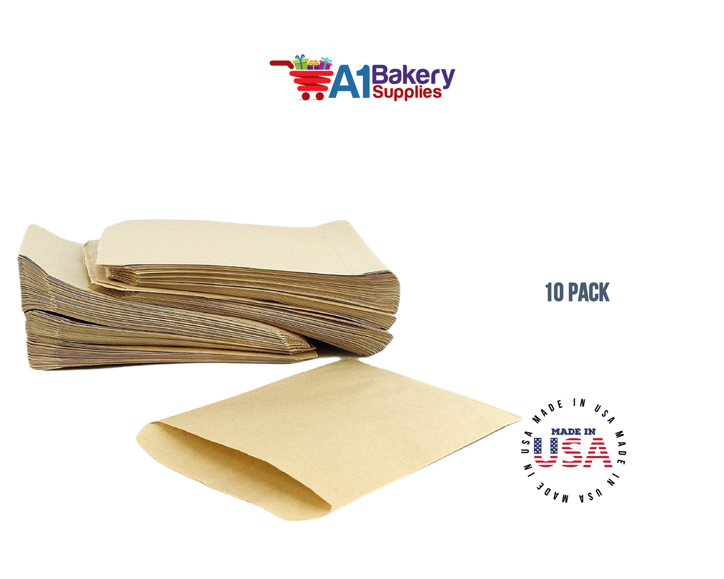 Kraft Brown Flat Paper Merchandise Bags 10 pack by A1 Bakery supplies (4x6)