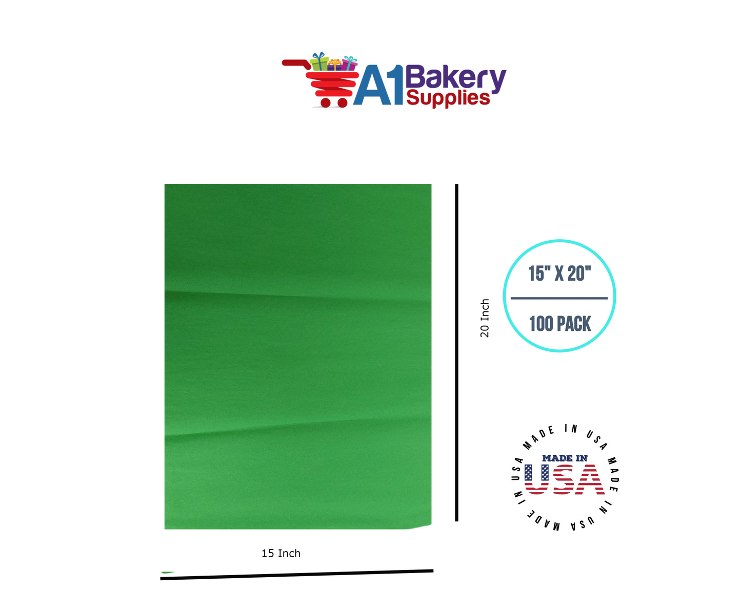 Groovy Green  Tissue Paper Squares, Bulk 100 Sheets, Premium Gift Wrap and Art Supplies for Birthdays, Holidays, or Presents by A1BakerySupplies, Medium 15 Inch x 20 Inch