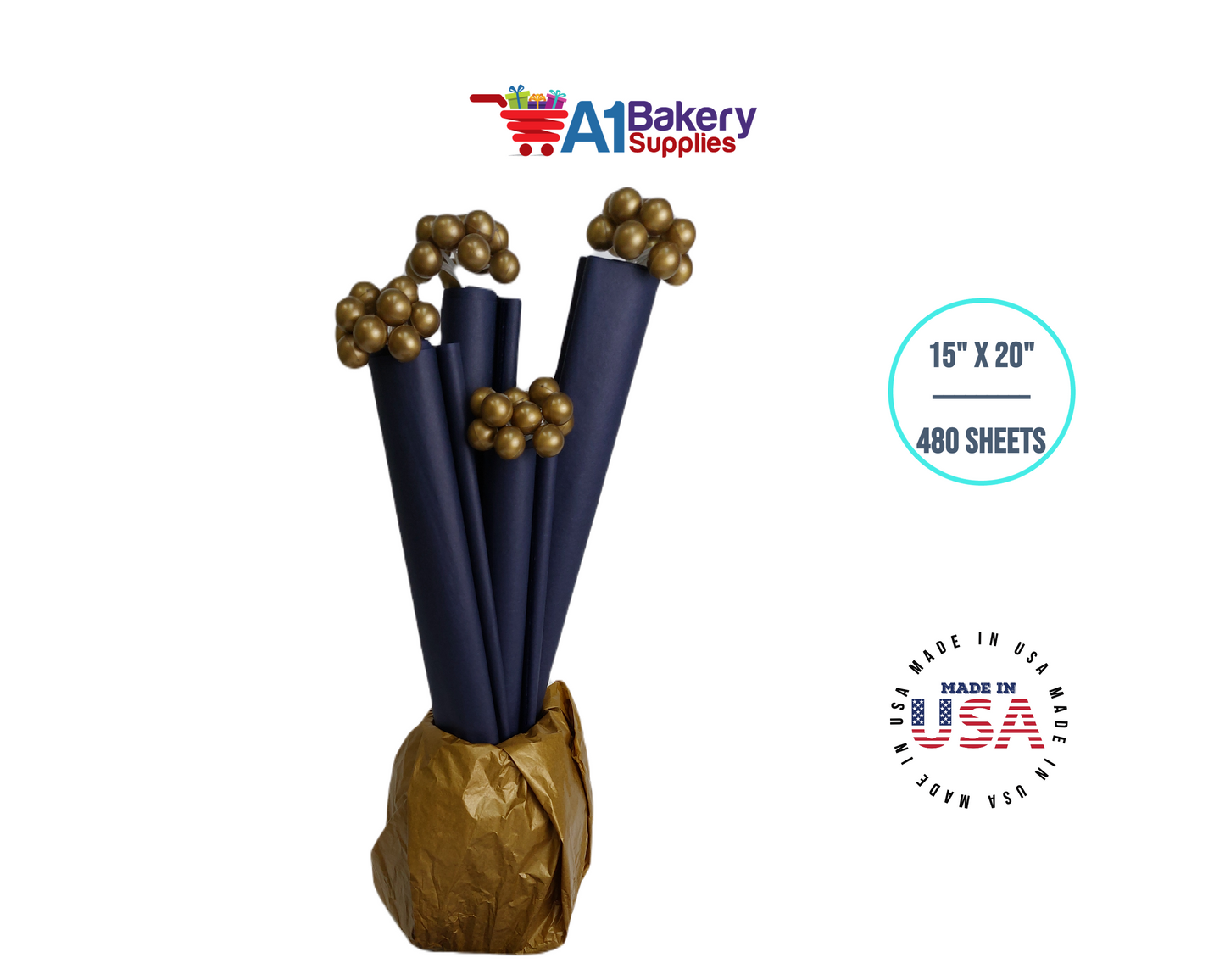 Navy Blue Tissue Paper Squares, Bulk 480 Sheets, Premium Gift Wrap and Art Supplies for Birthdays, Holidays, or Presents by A1BakerySupplies, Large 15 Inch x 20 Inch