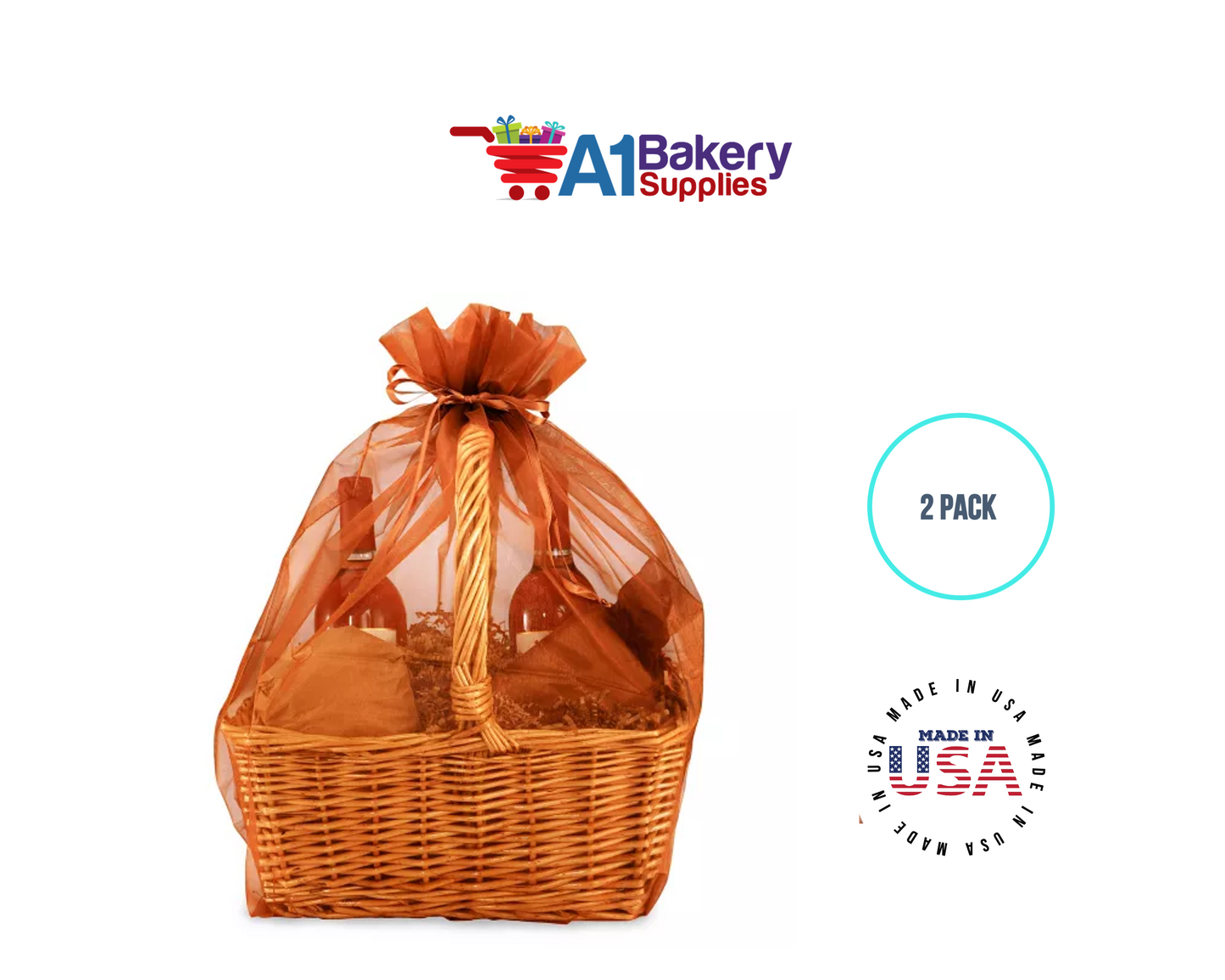 Copper Organza Fabric Gift Bags – Pack of 2 with Size 22.5 x 25 inch by A1 Bakery Supplies