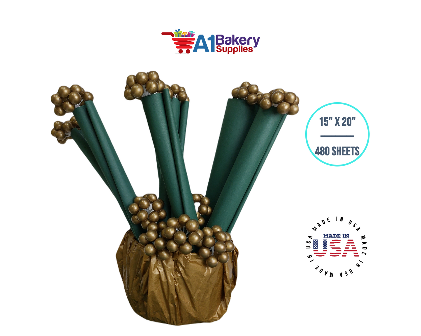 Forest Green Tissue Paper Squares, Bulk 480 Sheets, Premium Gift Wrap and Art Supplies for Birthdays, Holidays, or Presents by A1BakerySupplies, Large 15 Inch x 20 Inch